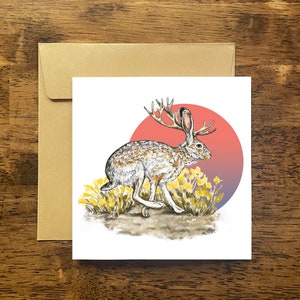 Carte de voeux jackalope, carte de voeux jackalope, carte de voeux désert, carte de voeux faune, carte de voeux nature, carte du Wyoming, carte du Nouveau-Mexique
