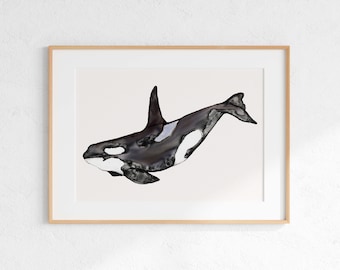 Watercolor Orca Giclee print, Killer whale Illustration, Orca painting, Killer whale painting, Killer whale print, Orca illustration
