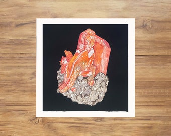 Original Wulfenite Watercolor Painting: Gemstone Illustration