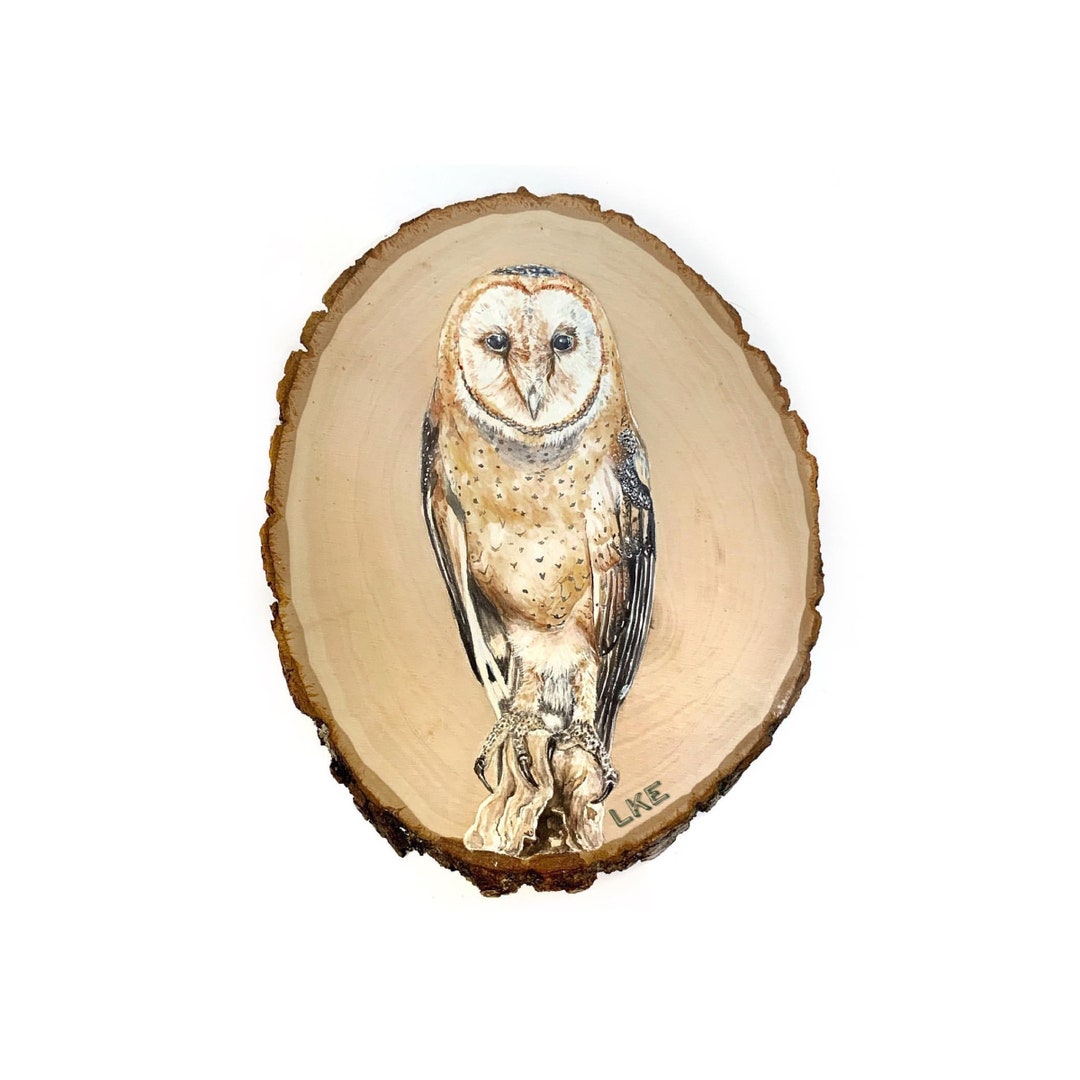 Barn Owl Wood Slice Painting, Barn Owl Watercolor Painting, Owl Painting on Wood, Barn Owl