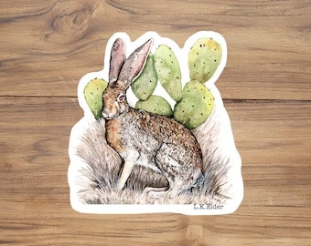 Watercolor Jackrabbit Sticker: Desert Southwest Art