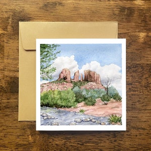Carte de voeux Sedona, cartes de correspondance Sedona vierges, cartes de correspondance de l'Arizona, art de Cathedral Peak, carte vierge de Sedona, cadeaux de l'Arizona, carte à encadrer