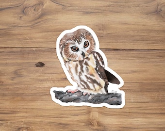 Sägezahn Eule Vinyl Sticker: Aquarell Vogel Kunst