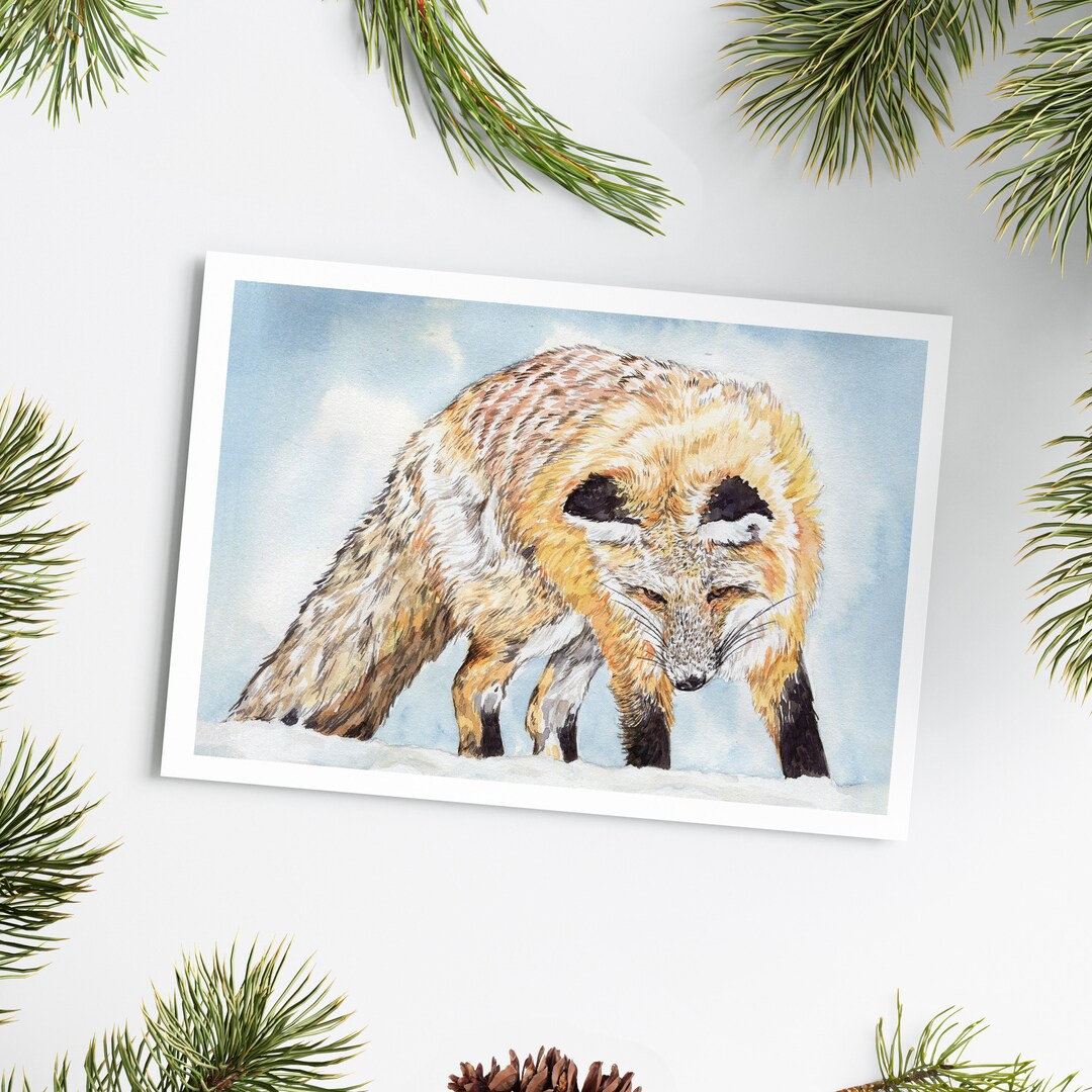 Snow Red Fox Christmas Card Wildlife Christmas Card Etsy