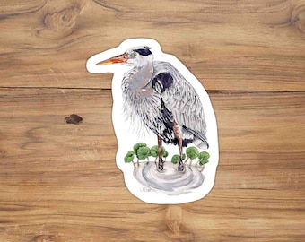 Grauer Reiher Aufkleber, Aquarell Reiher Illustration, Blauer Reiher Vinyl, Vogelgeschenk, Vogelbeobachten Geschenk, Reihermalerei