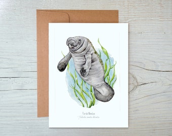 Manatee Watercolor Illustration Card: Florida Notecard