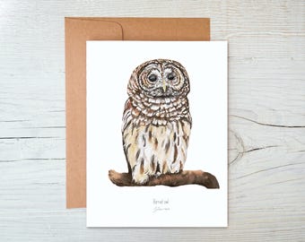 Biglietto di auguri con gufo barrato ad acquerello: biglietto di auguri con gufo barrato