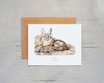 Kit fox Greeting Card, wildlife notecard,  kit fox notecards, foxes notecard, Kit fox illustration, Kit fox Blank Card, Kit fox gifts