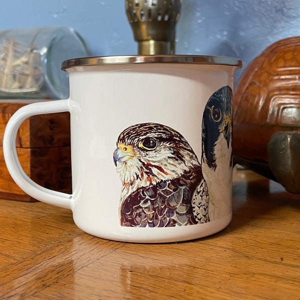 Falcon camping mug, American Kestrel Mug, Peregrine Falcon Mug, Birder's gift, Falconer gift, Falcon gifts, Wildlife mug, nature camping mug