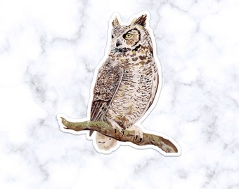 Owl Sticker, Owl watercolor, Great-horned owl sticker, Cute Owl sticker, Nature Stickers, Wildlife Stickers, Bird Sticker