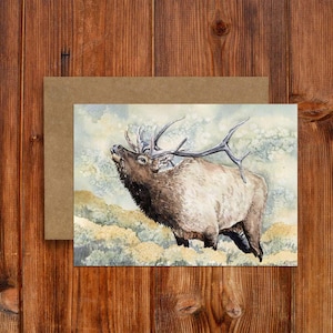 Cartão de felicitações de alce das Montanhas Rochosas, cartões de nota de alce, cartão do Colorado, arte de alce, cartão em branco de alce, presentes de caça, cartões de felicitações de vida selvagem