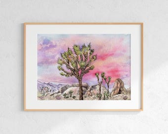 Watercolor Joshua Tree Print: Southwest Desert Landscape Art