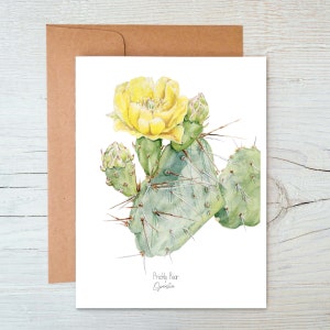 Biglietto di auguri con fico d'India, biglietto con uccello bianco, biglietti con fiori di cactus, biglietti con deserto, biglietti del Texas, biglietto con cactus, carta intestata con cactus,