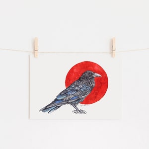 Watercolor Raven Giclee Print: Creepy Bird Art