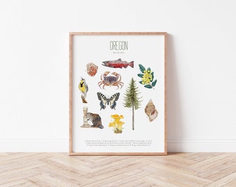 Oregon State Symbols Art Print: Flora & Fauna Typology