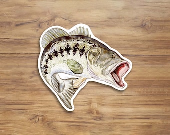 Watercolor Largemouth Bass Sticker: Glossy Vinyl Fishing Art