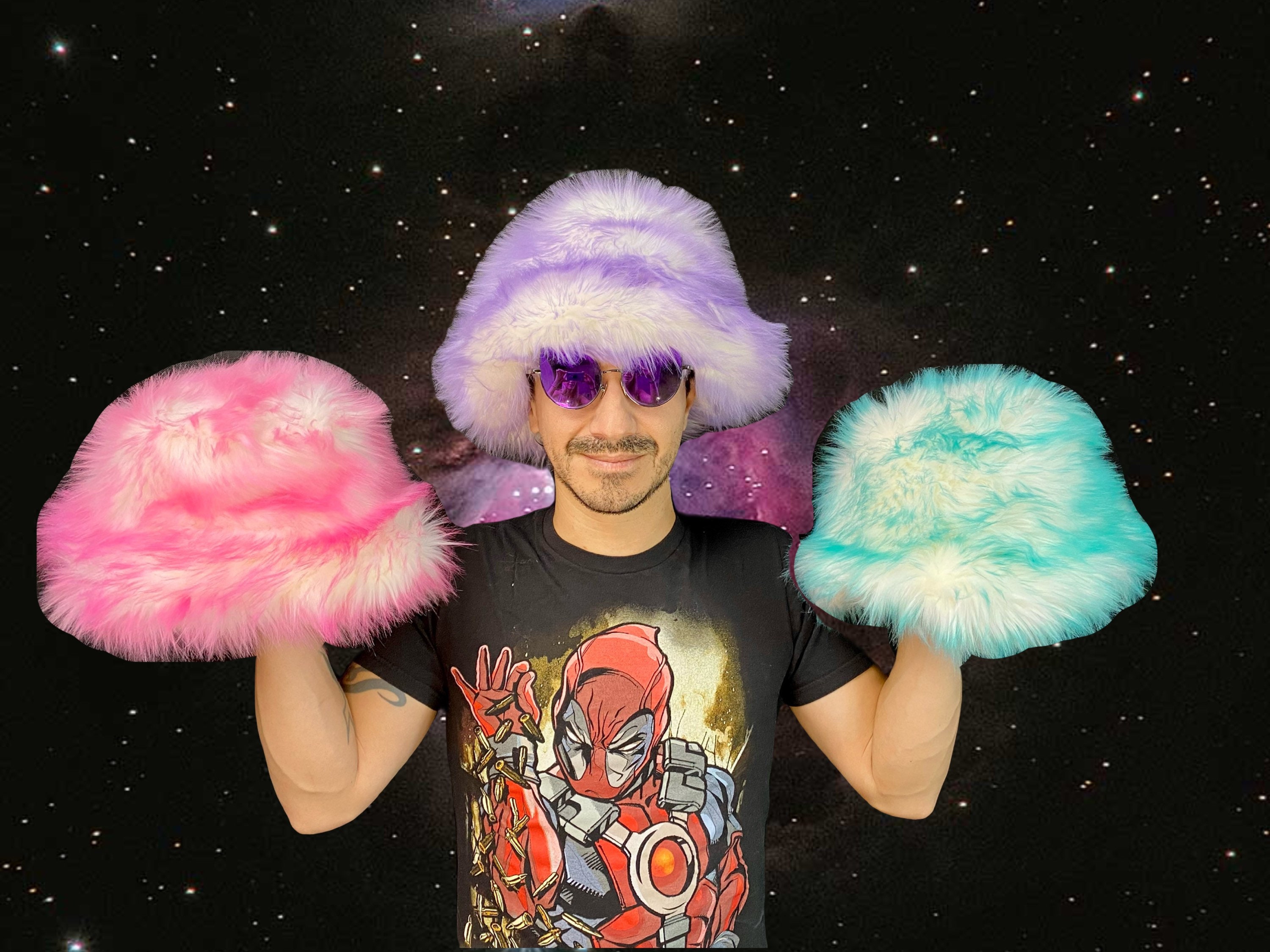 LED Light up Faux Fur Bucket HAT |burning Man| Unisex| Rave  display picture 1