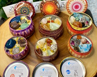 Zodiac Candle FIRE Sign Aries, Leo, & Sagittarius  birthday Crystal Gift Set