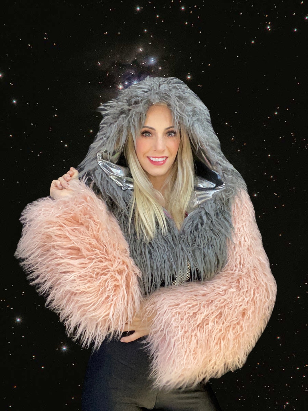 Reversible Faux Fur Crop Jacket Pink & Gray Festival Coat (small) - Etsy