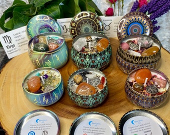Zodiac Candle Earth Sign Capricorn, Taurus & Virgo birthday Crystal Set Gift
