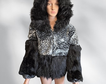wild party leopard fur jacket vkei 黒豹 wild party leopard fur jacket vkei Oui Leopard Print Faux