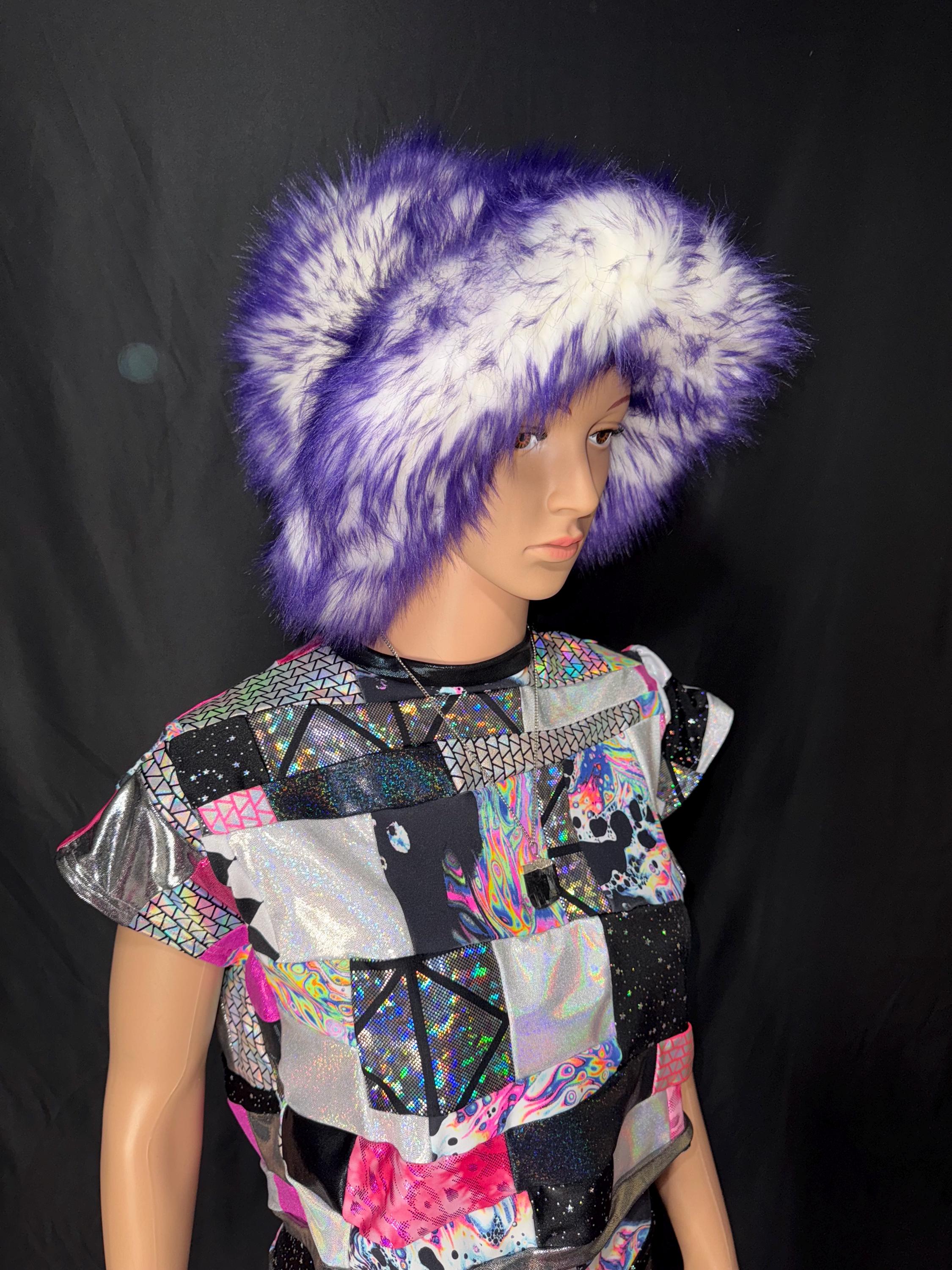 LED Light up Faux Fur Bucket HAT |burning Man| Unisex| Rave  display picture 2