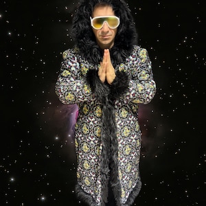 Sacred Master Knee Length Faux Fur coat | Jacket REVERSIBLE |Burning man Festival unisex Large