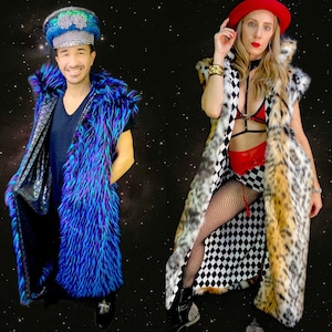 Faux Fur Vest Full Length REVERSIBLE Burning man Festival Mens| unisex