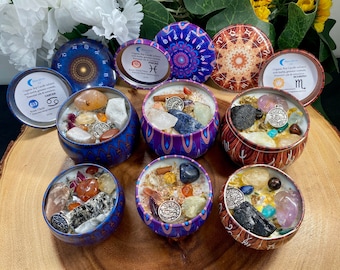 Zodiac Candle WATER Sign Pisces, Cancer & Scorpio birthday Crystal Gift Set