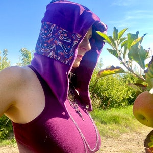 Rave hood Purple Butterfly REVERSIBLE  W/ Chains velvet Flower hoodie