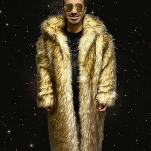 Cappotto in pelliccia sintetica Gold Lion lungo fino alla caviglia / Giacca / Burning Man Festival / unisex Large
