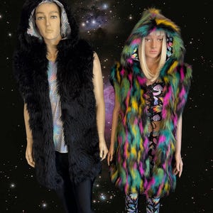 Mens Zipper Front Hooded Reversible Vest in Minky Snow