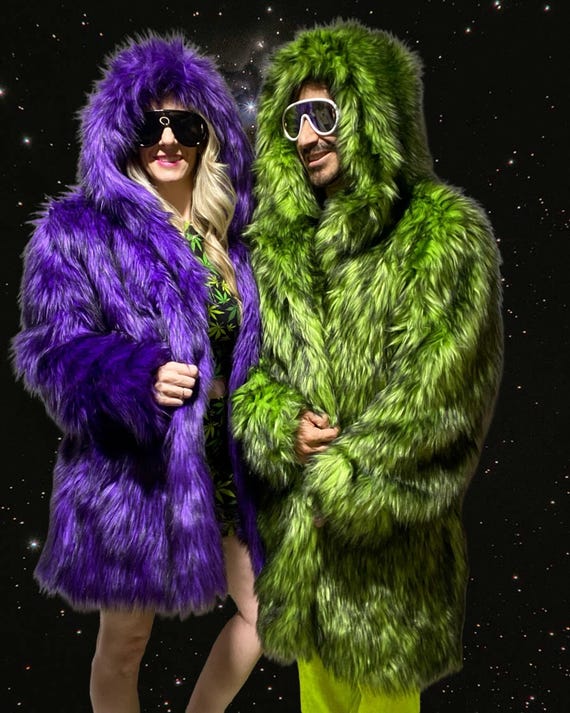Purple Faux Fur Coat | REVERSIBLE Pink Plant|burning Man