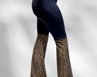 Cheetah Bell bottom flare pants Boho| yoga| Festival | Burning Man Large
