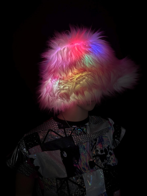 LED Light up Faux Fur Bucket HAT |burning Man| Unisex| Rave  display picture 1