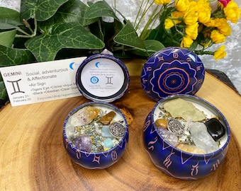 Zodiac Candle AIR Sign Aquarius, Gemini & Libra birthday Crystal Gift Set