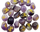 Tumbled Amethyst Stone, Rune Meditation Balancing Alphabet Symbol Gemstone, Reiki Healing Crystal, With Gift Pouch HCDR509A