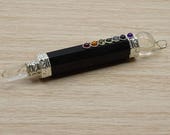 7 Chakra Obsidian Stone Wand Pendant, Balancing Reiki Healing Crystal, Spiritual Natural Gemstone, With Gift Pouch HCDR1401A