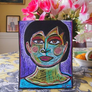 Strong Woman Oil Pastel Original drawing