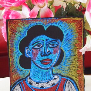 Strong Woman Peace Sign Oil Pastel Original drawing