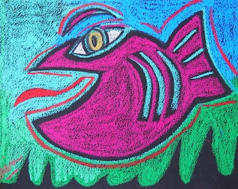 Ravenous Fish Oil Pastel Original drawing