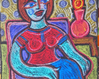 Strong Woman Oil Pastel Original drawing