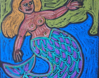 Mermaid Oil Pastel Original drawing