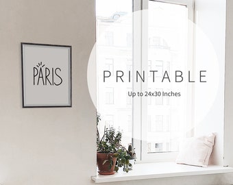 Printable Wall Art: Paris, Minimalist Decor, Home, Black & White, Typography, France, Minimal, Office, City