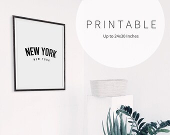 Printable Wall Art: New York, Minimalist Decor, Home, Black & White, Typography, NYC, Minimal, Office, City