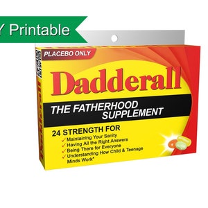 Father&#39;s Day Gift: Dadderall Download and Print Box Template - DIY Printable Gag Gift Dad Gift for Dad