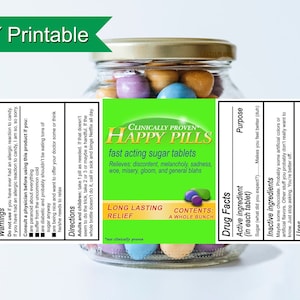 Happy Pills Label for Candy Jar - This printable jar label makes a fun gift or party favor that&#39;s sure to bring a smile!