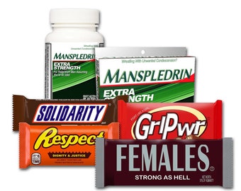 Gifts for Her: The Manspledrin Pack! Box/Bottle of Manspledrin Plus Women-Themed Candy Bars | Gifts for Women Feminist Gifts