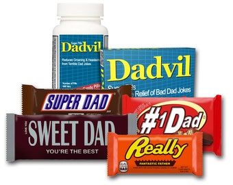 Gift for Dad: The Dadvil Pack! Box/Bottle of Dadvil Plus Dad-Themed Candy Bar Wrappers | Father's Day Gift Dad Christmas Dad Birthday Gift