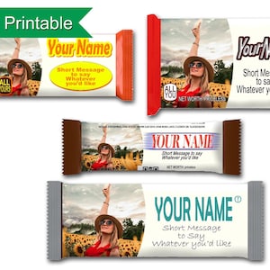 Candy Bar Wrapper Set with Personalized Photos for Download & Print - Four wrappers for different candy bars with your custom photo